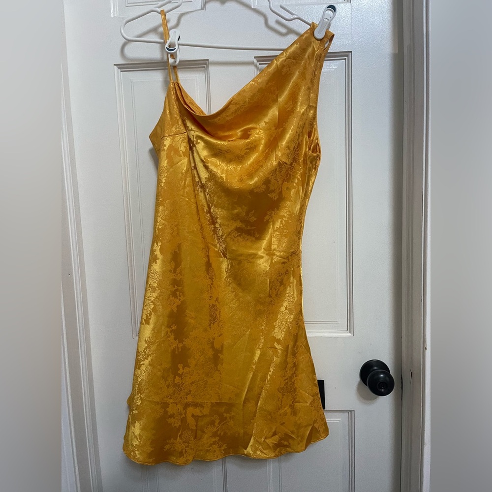 Lulu's Golden Asymmetrical Satin Dress